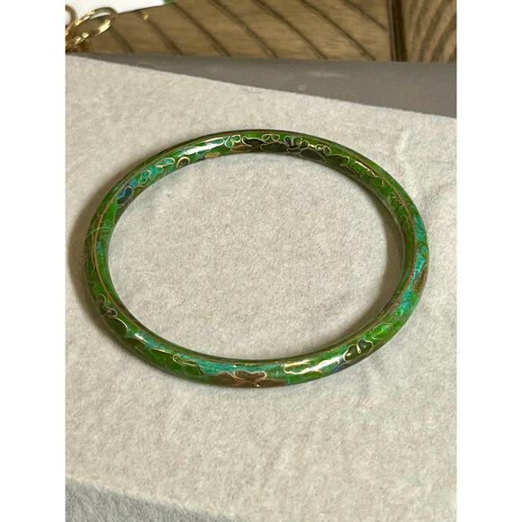 Vintage Cloisonné Enamel Bangle Bracelet Set of 3 Floral Chinoiserie Stackable - Picture 10 of 12